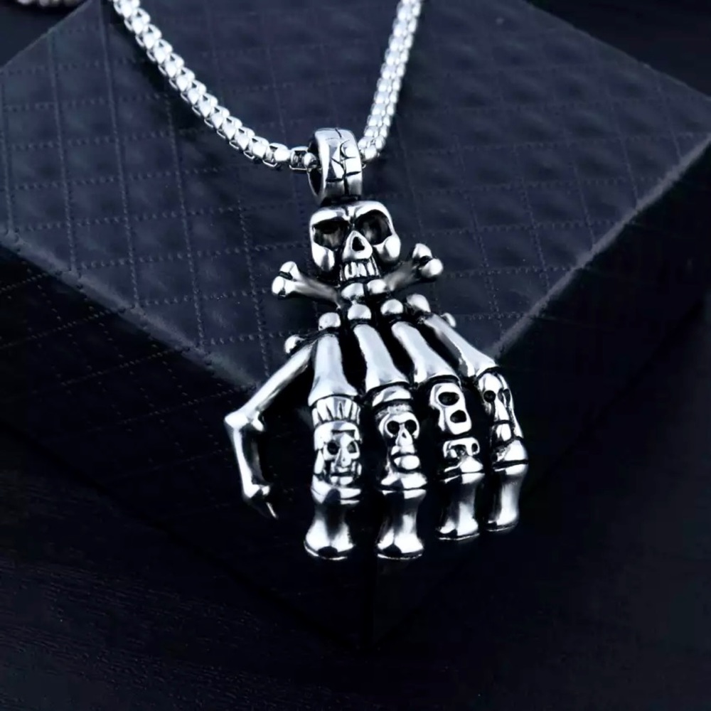 Skull Hand Pendant necklace Stainless steel chain